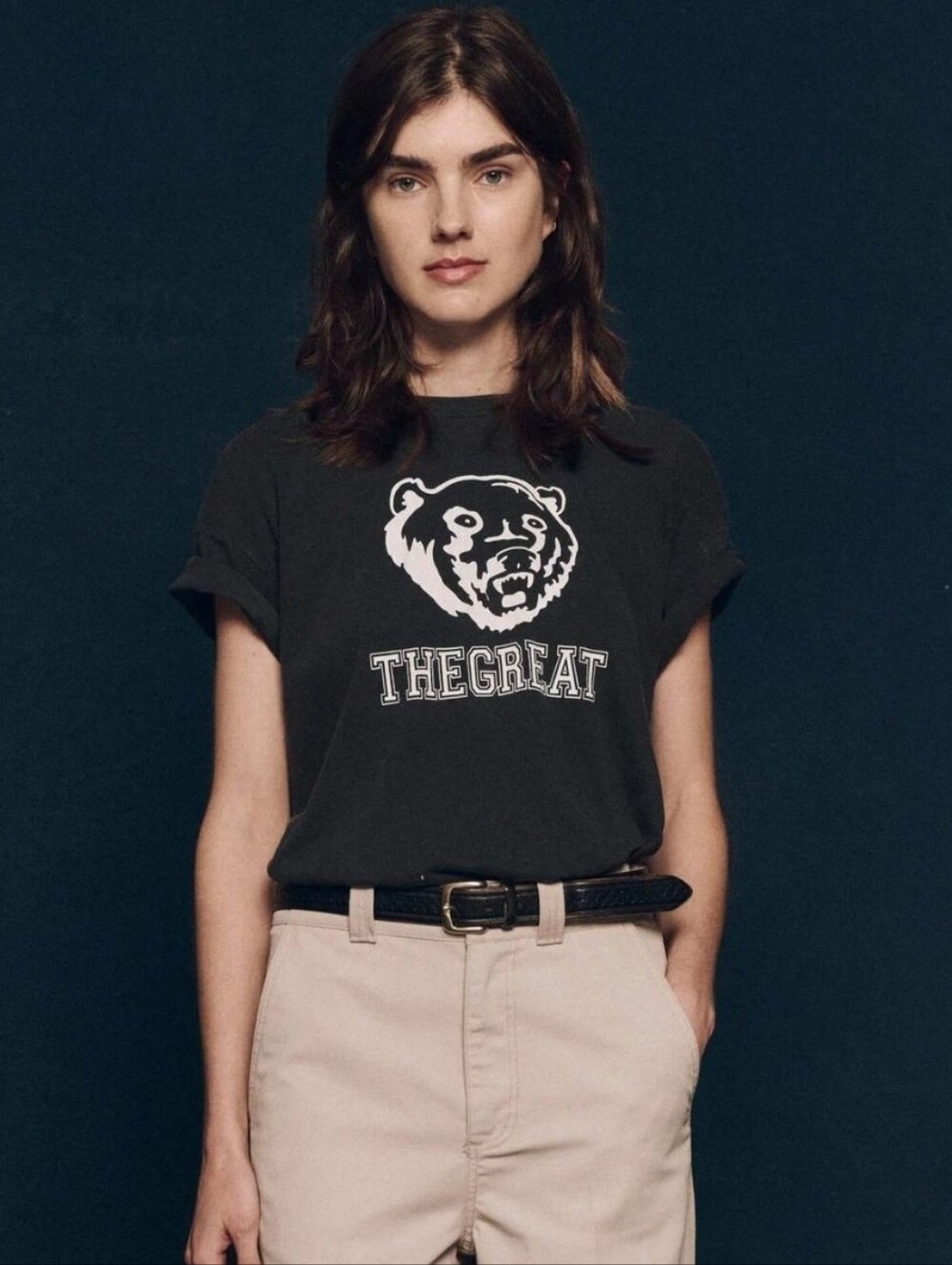 NWT THE GREAT. Gray Boxy Bear Crew Cotton Tee